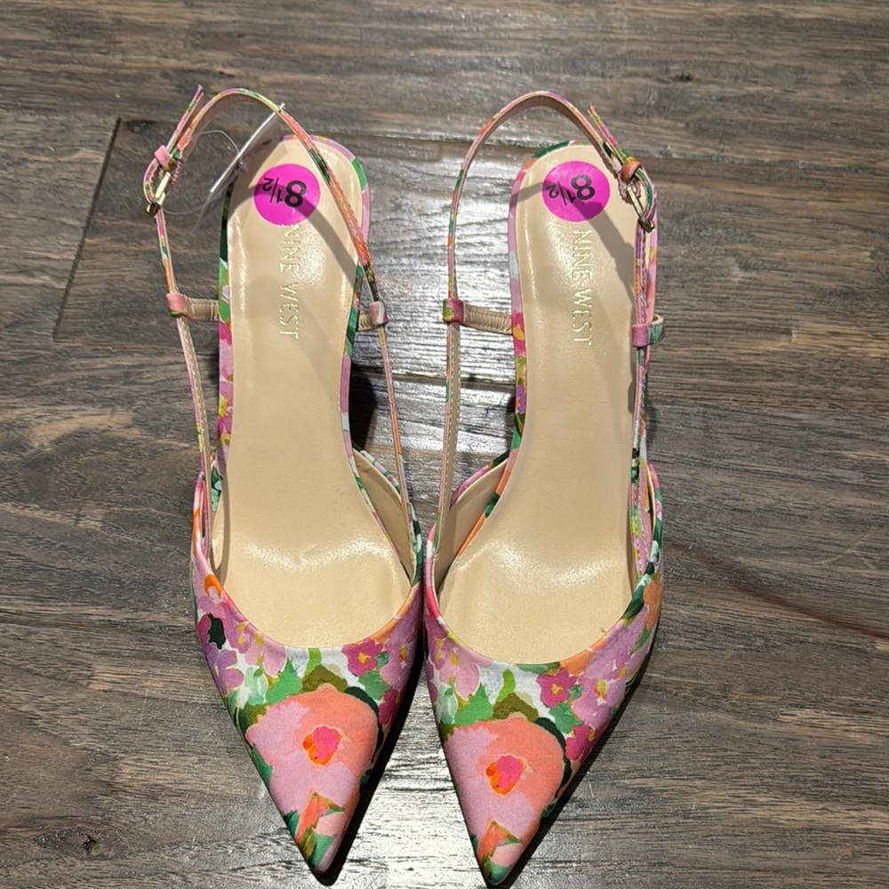 Nine West Pink and Green Floral Heels